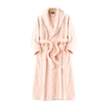 Thickened double-sided coral fleece long pink bathrobe for couples with waist belt - Light Pink