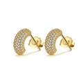 Elegant gold-plated S925 sterling silver C-shape stud earrings with pavé set zircons - Gold Pave C-Shape Style (定-APE15)