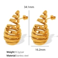 Golden striped teardrop earrings in stainless steel with 34.1mm height dimensions - EH52 Spiral Teardrop / Gold