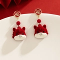 Orecchini a forma di pony rosso con carattere Fu dorato per il Capodanno cinese - Perno in Argento Cavallo Floccato Rosso