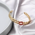 Gold chain-style stainless steel cuff bracelet with red rhinestone inlay for women - Red Micro-Inlaid (B01996-2)