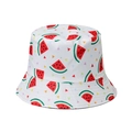 White canvas bucket hat with all-over watermelon print for summer sun protection - White Watermelon Print (G)