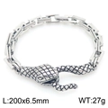 Antiek zilveren Byzantijnse armband van roestvrij staal met slangenkop en textuur - Antiek Zilveren Rechthoekige Ring Slangenkop Stijl (KB203301-Z)