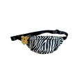 Kids black and white zebra print waist bag with a brown teddy bear pendant charm - Zebra Print Large