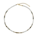 Bohemian beaded necklace with irregular stones in white and green with gold accents - White and Grey-Green Stone Patchwork