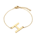 Elegant gold-plated stainless steel chain bracelet featuring a polished letter H pendant - Letter H(KB116129-K)