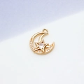 Detailed macro view of gold star and moon jewelry pendant with cubic zirconia inlay - Style 06# Full Diamond Moon Star