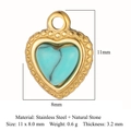 Ciondolo a cuore in acciaio inossidabile dorato con pietra naturale turchese 11x8mm - Cuoricino Turchese (VC1018)
