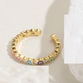 Golden Evil Eye ear cuff with colorful enamel and sparkling cubic zirconia stones - Adjustable Open / 14K Gold-Multicolor
