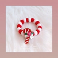 Elastisches Weihnachts-Halsband für Haustiere mit rot-weißen Pompons und Zuckerstange - Zuckerstange / S (30cm)