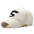 Beige baseball cap with black embroidered S letter and classic curved brim style - Adjustable / Light Beige
