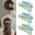 Matte oval hollow hair clips set in green, blue and white on a model and flat lay - Set 5