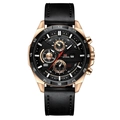 Men's fashion watch with rose gold case, black leather strap and calendar feature - Black Dial Black Strap Rose Gold Case (216P-H-FH)