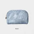 Interstellair blauwe PU-leren make-uptas met denimtextuur en gouden ster-rits - Halve Cirkel Tas met Denim Textuur / Interstellair Blauw