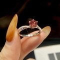 Classic silver ring with twisted band and a sparkling round pink moissanite stone - US 5 / Rose Red Moissanite