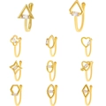 11-piece set of gold-plated U-shaped fake nose rings with various geometric zircon charms - Geometric Shapes Assorted Nose Cuff Set / 11-Piece Set / KC Gold