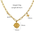 14K gold plated stainless steel paperclip chain necklace with round pendant 40+4cm - Spiral & Star Pendant Style