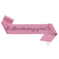 Pink glittery Birthday Girl sash with black lettering and sparkling crown accents - Birthday Girl / Pink Glitter