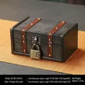 Vintage dark gray wooden jewelry box with leather trim and antique digit padlock - Retro Gray + Combination Lock -7