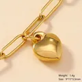 Pendentif coeur doré en acier inoxydable sur chaîne trombone, taille 9x11x3,5mm - 85-Surface de Miroir Coeur