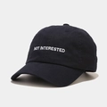 Detail of NOT INTERESTED embroidery on a navy cotton twill baseball cap fabric - M(56-58cm) / Navy Blue