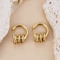 Minimalist gold-plated stainless steel hoop earrings with triple dangling rings accents - Gold-Triple Ring Tassel