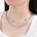 Detailed view of triple-layered silver MAMA necklace with bead accents and rope chain - Style A Steel Color Three-layer Stacked