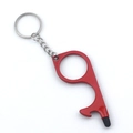 Red non-contact EDC door opener keychain with stylus tip and integrated bottle opener - Red