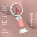 Mini ventilatore USB portatile rosa e bianco con decoro fragola e supporto - Fragola Rosa (88146A)
