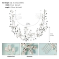 Detailed view of silver bridal hair vine with pearls and rhinestones showing size and materials - Silver Style One (HS-J7204S)