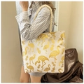 Sac fourre-tout en toile avec imprimé flamant rose doré et anse en corde de chanvre - Flamant rose doré