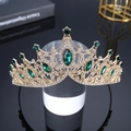 Elegante corona de novia dorada con diseño calado vintage y gemas verdes finas - Verde (HG10)