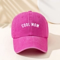 Stylish washed fuchsia baseball cap with white COOL MOM print and curved brim for women - Rose Red