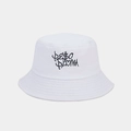 White canvas bucket hat with black Peso Pluma embroidery and reinforced stitched brim - White / M(56-58cm)