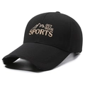 Casquette de baseball en coton noir avec broderie dorée montagne OUTDOOR SPORTS - Bord Étendu Noir (Broderie Or)
