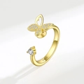 Golden butterfly anxiety ring with spinning zircon stones and S925 sterling silver stamp - AJ250 Gold Butterfly (S925)