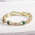 Detail of 4mm colorful cubic zirconia tennis bracelet with gold plating and square stones - Spliced Colorful Zircon Gold