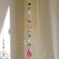 Golden moon and eye suncatcher with green beads and tear-drop crystal prism - Green