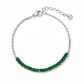 Silver stainless steel bracelet with square emerald green zircon stones and adjustable chain - Silver Emerald Zirconia (SBP026)