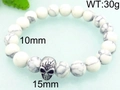 10mm white turquoise beaded bracelet with silver skull charm and elastic cord - White Texture Turquoise Style (KB70684-BD)
