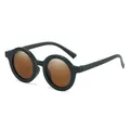 Retro round matte dark green children's sunglasses with tinted brown lenses - Frosted Army Green Frame Tea Lens