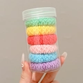 Set of six colorful plush scrunchies in green, yellow, pink, and blue in a clear jar - 6 Pieces in Jar / 10# Candy Colors