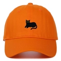Detailed embroidery of a black cat on an orange cotton baseball cap with ventilation holes - Adjustable / Orange