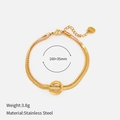 Double-layered gold snake and bead chain stainless steel bracelet with center ring - Double Layer Snake Ring Link Bracelet