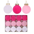 Set di 12 palline di Natale floccate e opache in varie tonalità di rosa per l'albero - Stile 3 (Rosa Rosso Rosa Bianco)