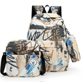 Minimalistische 3-delige graffiti schoolrugzak set met schoudertas en etui in beige - 29*13*43 / Beige