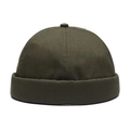 Minimalist dark green brimless docker hat in cotton canvas fabric for a stylish look - Adjustable / Army Green