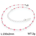 Pink drip oil stainless steel cross chain anklet for beach vacation style jewelry - Silver Pink Style (KJ4087-Z)