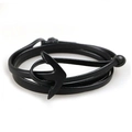 Close-up of multilayer black leather wrap bracelet with black anchor shaped hook clasp - All Black