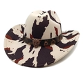 Cappello da cowboy con stampa leopardata e fibbia metallica a testa di leopardo vintage - M(56-58cm) / Stampa Mucca Beige